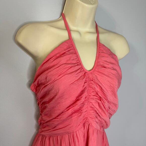 Lulus Chasing Sun Pink Tiered Keyhole Halter Midi Dress Vacation Beach M New - Picture 4 of 13